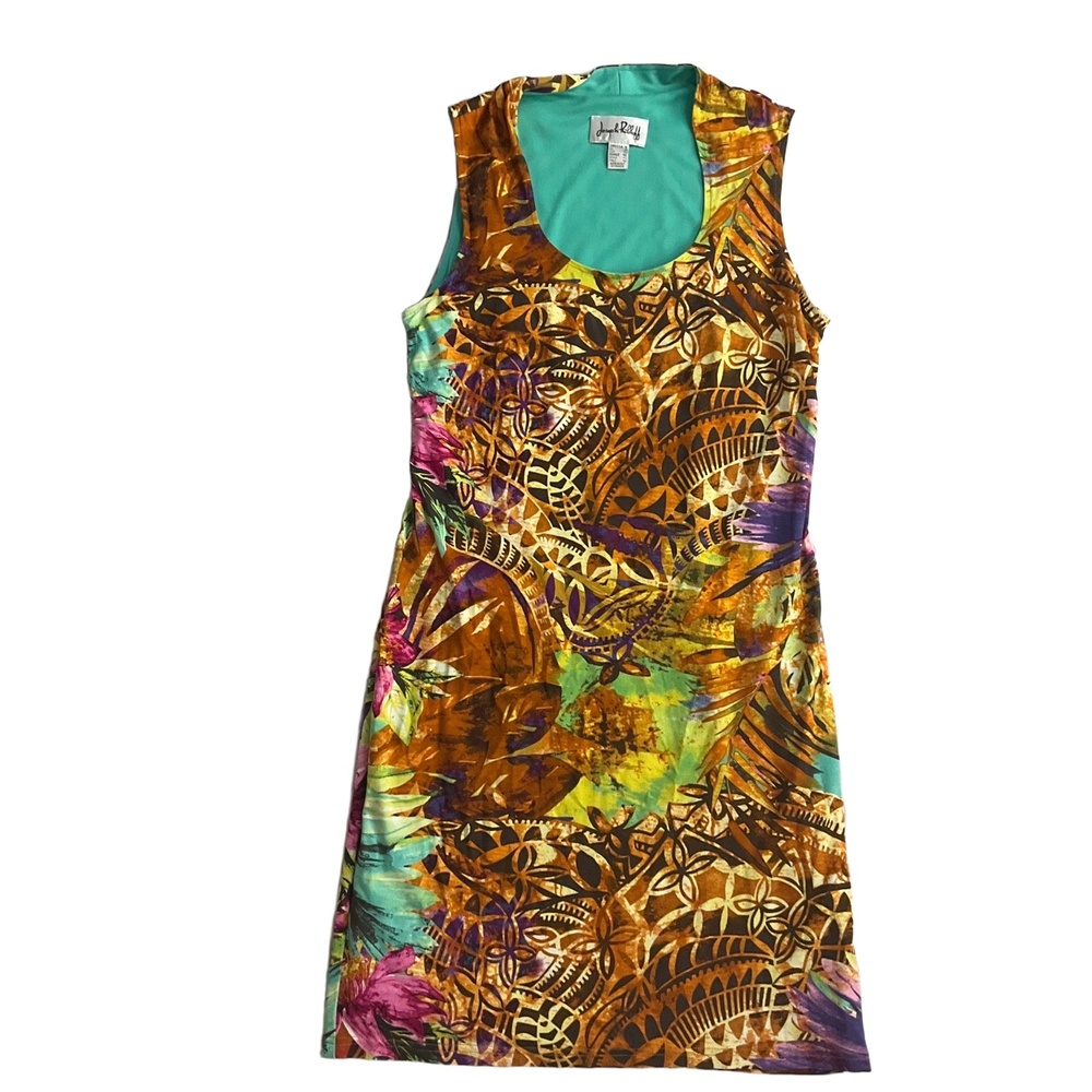 Joseph Ribkoff Multicolor Tribal Hawaiian Abstract Print Sleeveless‎ Dress US 12